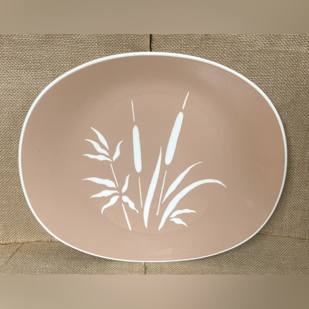 Harkerware Cocoa Pink Everglades Cattails Oval Serving Platter Cottage Core